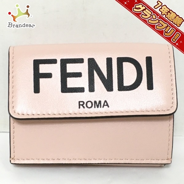 最終値下げ フェンディ FENDI 財布 ロゴ ピンクベージュ×黒 レザー