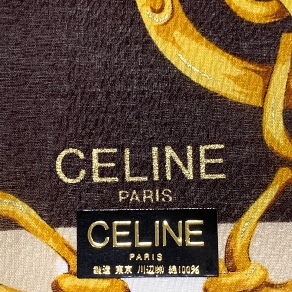 セリーヌ CELINE - ベージュ×ダークブラウン×マルチ 大判 新品同様 ハンカチ_画像3