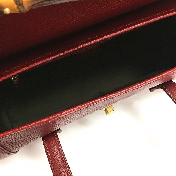ビッグ割引 グッチ バッグ 美品 ボルドー レザー バンブー 114993