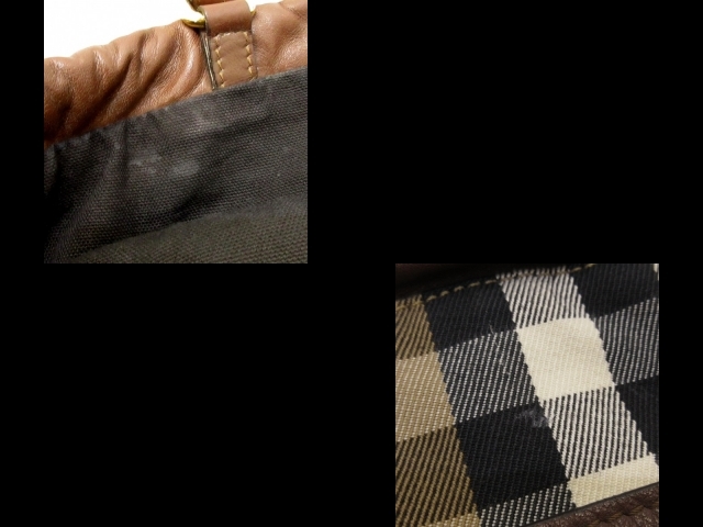 バーバリー Burberry トートバッグ - レザー×キャンバス ダークブラウン×ベージュ×マルチ チェック柄 バッグ_画像10