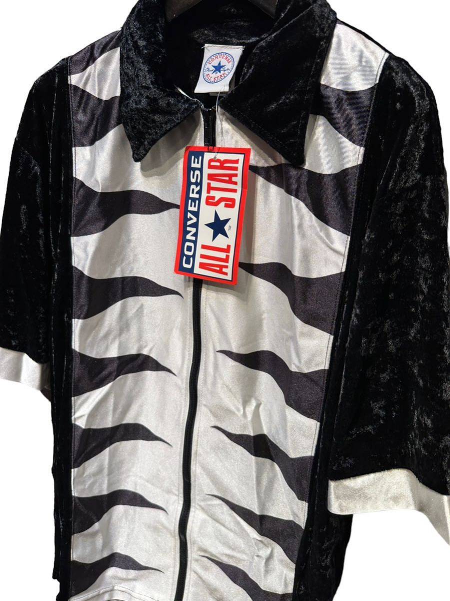 激レア レアデザイン デッドストック 90s vintage ビンテージ CONVERSE コンバース ロゴ 刺繍 NBA ロッドマン 半袖 ジップシャツ M 新品