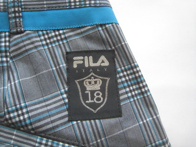 美品!!フィラ ゴルフ FILA GOLF*ロゴタグ付き チェック柄ストレッチポリレーヨンスラックス・パンツ W79 実寸M グレー系_画像7