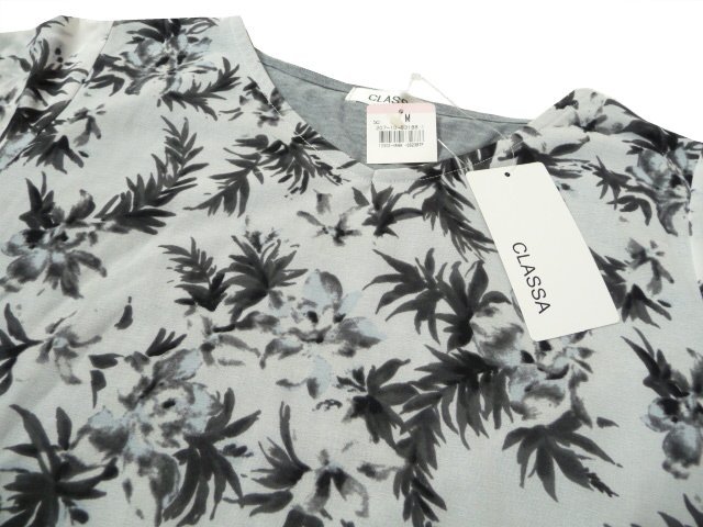 新品 CLASSA モノトーン 花柄 Tシャツ カットソー トップス ヘム シフォン ボタニカル_画像2