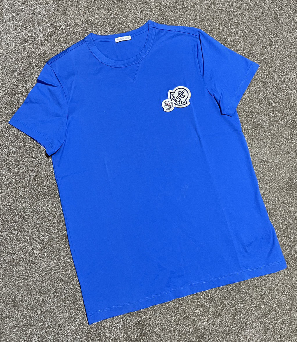 国内正規品 MONCLER MAGLIA T-SHIRT モンクレール マグリア ダブルワッペン Tシャツ ブルー サイズM*ポロシャツ