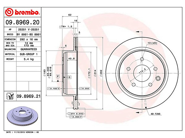 ブレンボ ディスクローター スカイライン CPV35 '03/01～'04/10 リア brembo 日産 2枚セット 送料無料_画像2