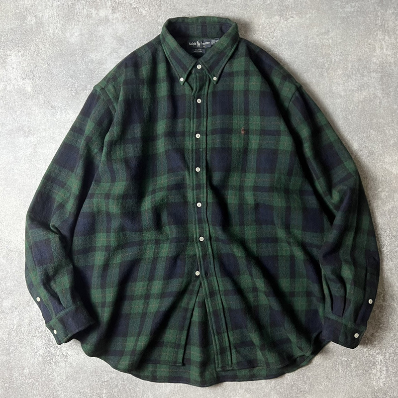90s POLO RALPH LAUREN ブラックウォッチ チェック ウール 長袖 90s POLO RALPH LAUREN ブラックウォッチ チェック ウール 長袖