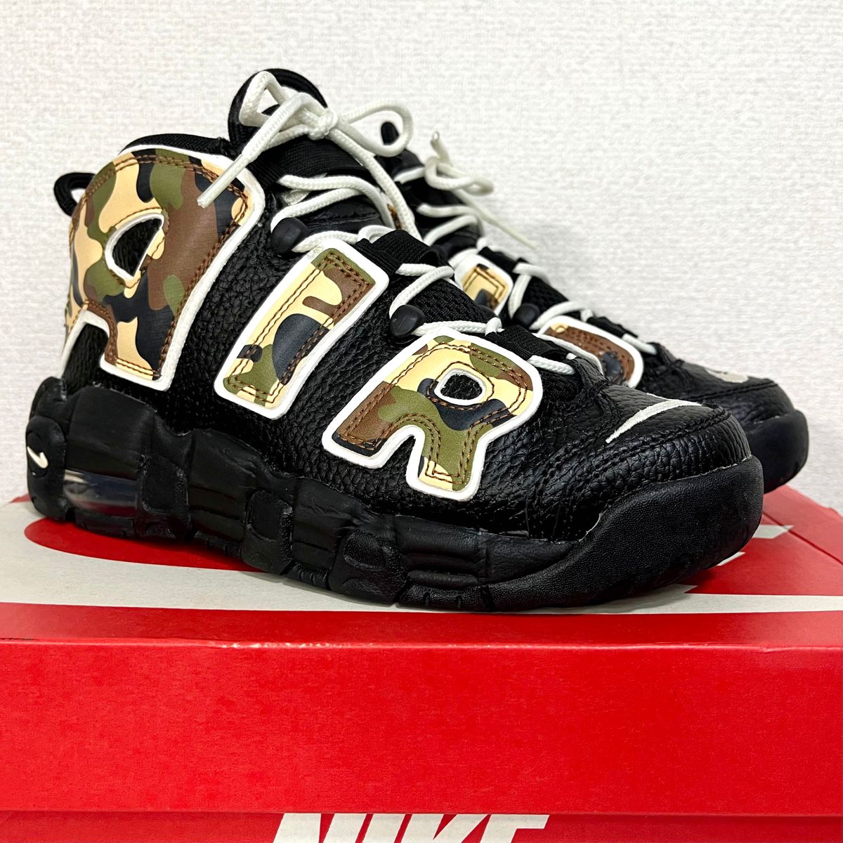 美品希少! ナイキ エアモアアップテンポ モアテン 23cm ブラックカモ NIKE AIR MORE UPTEMPO 箱付き