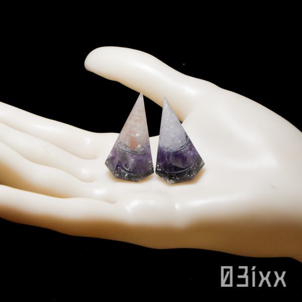 [ free shipping * prompt decision ]. salt orugo Night hexagon drill Mini amethyst purple crystal 2 point set natural stone height .. stone interior stainless steel [2 month birthstone ]