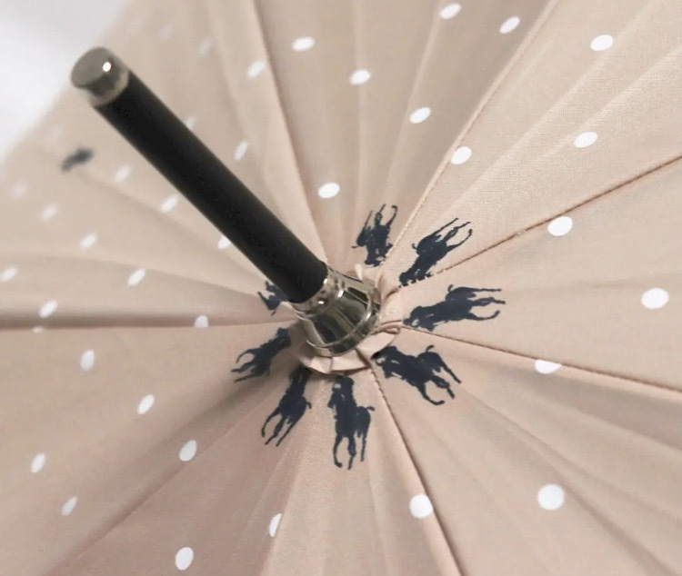 《ポロ ラルフローレン》新品 水玉ドット・ポ二ー柄 ワンタッチ ジャンプ長傘 雨傘 木製ハンドル ８本骨 耐風傘 A8123