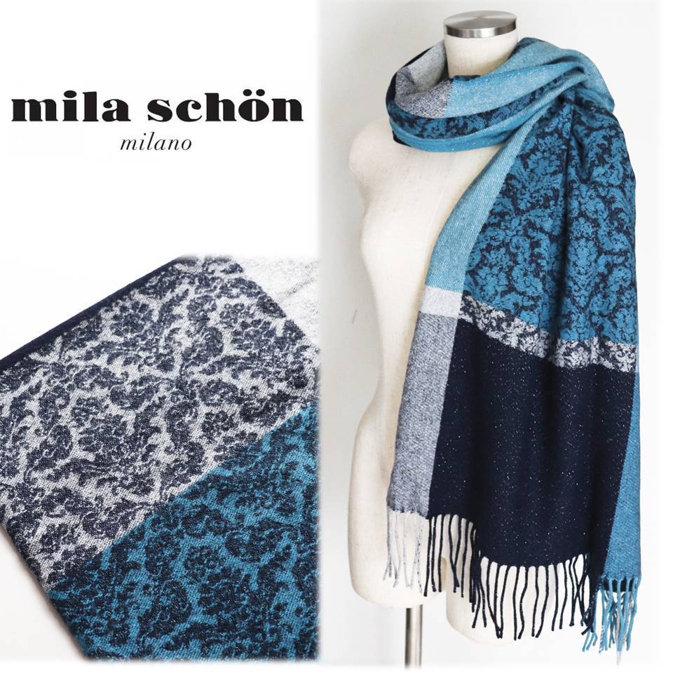 《mila schon ミラショーン》新品 柔らかレーヨン＋ウール使用 大判ジャガードマフラー ストール プレゼントにも A8710_画像1