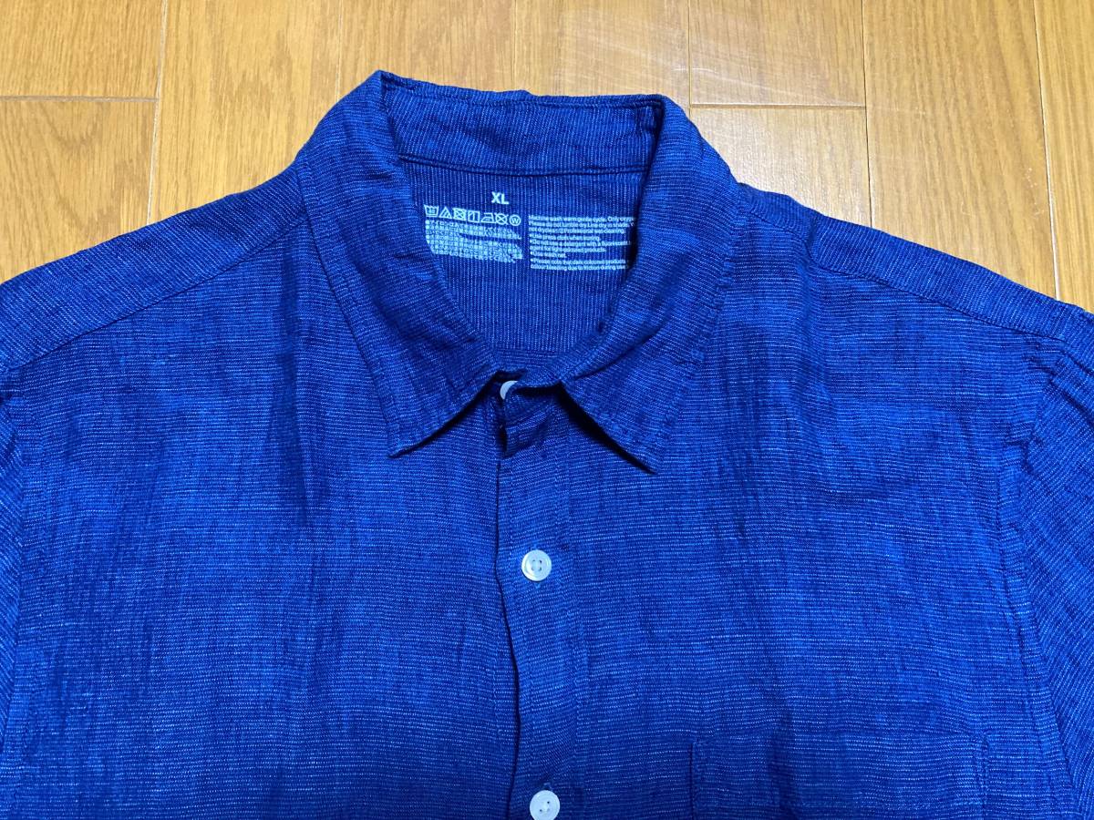 無印良品　フレンチリネン　洗いざらし　半袖シャツ　ＸＬ　ブルー