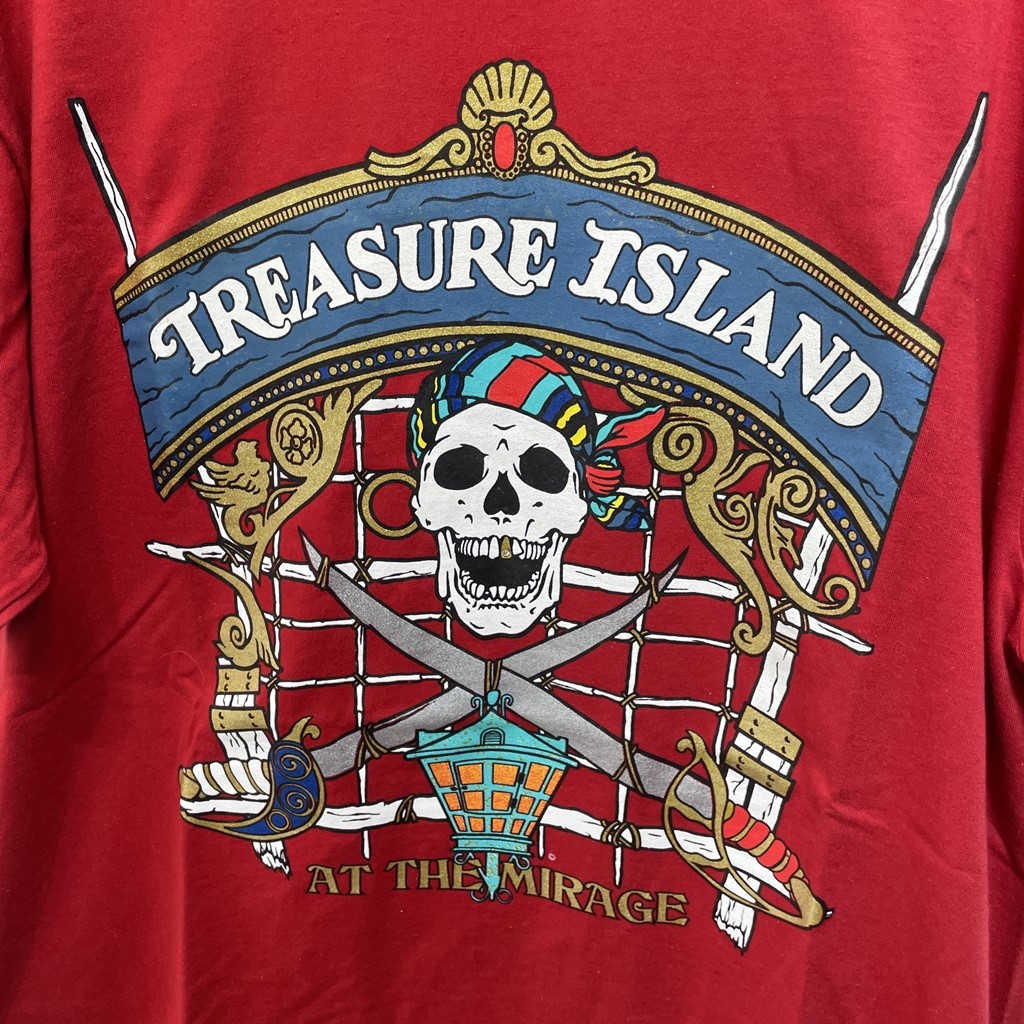 未使用　TREASURE ISLAND　Tシャツ　赤／レッド 　ラインストーン付き　メンズL　大きいサイズ　 灰/グレー　ビッグロゴ　K2890_画像2
