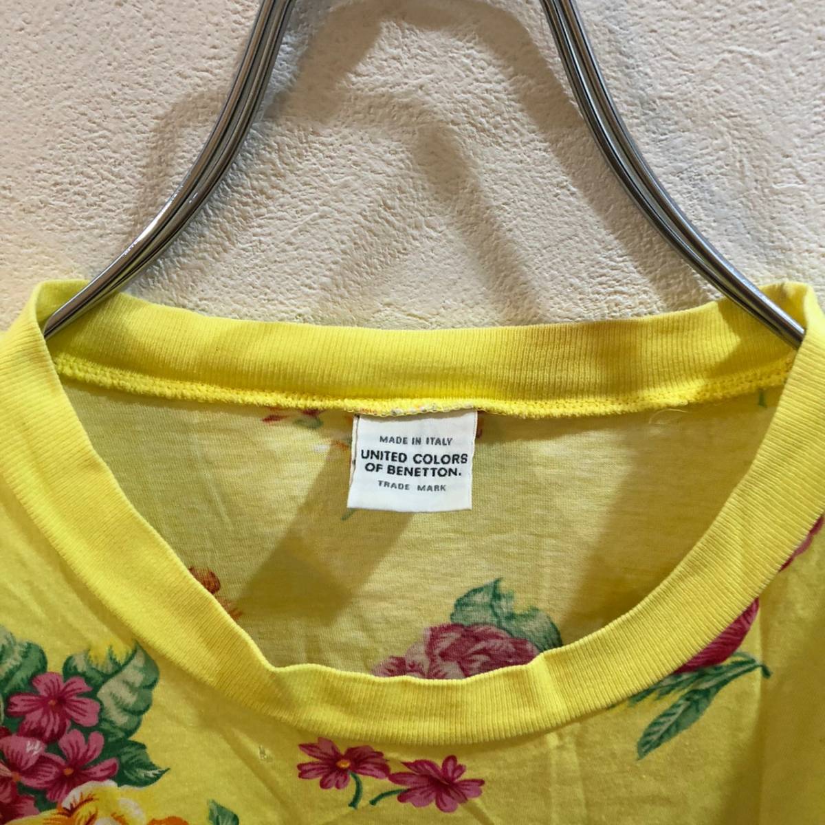 BENETTON/ベネトン 半袖花柄Tシャツ イエロー 黄色 メンズ M_画像4