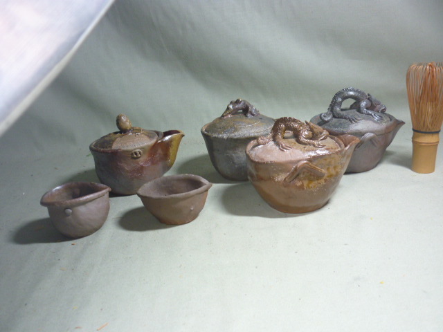 備前堂】備前焼宝瓶、湯冷 複数作家 まとめて6個 龍宝瓶、霊芝、魚