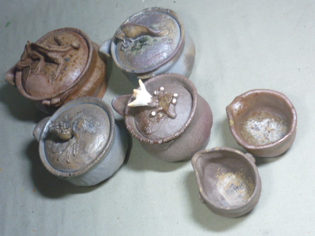 備前堂】備前焼宝瓶、湯冷 複数作家 まとめて6個 龍宝瓶、霊芝、魚