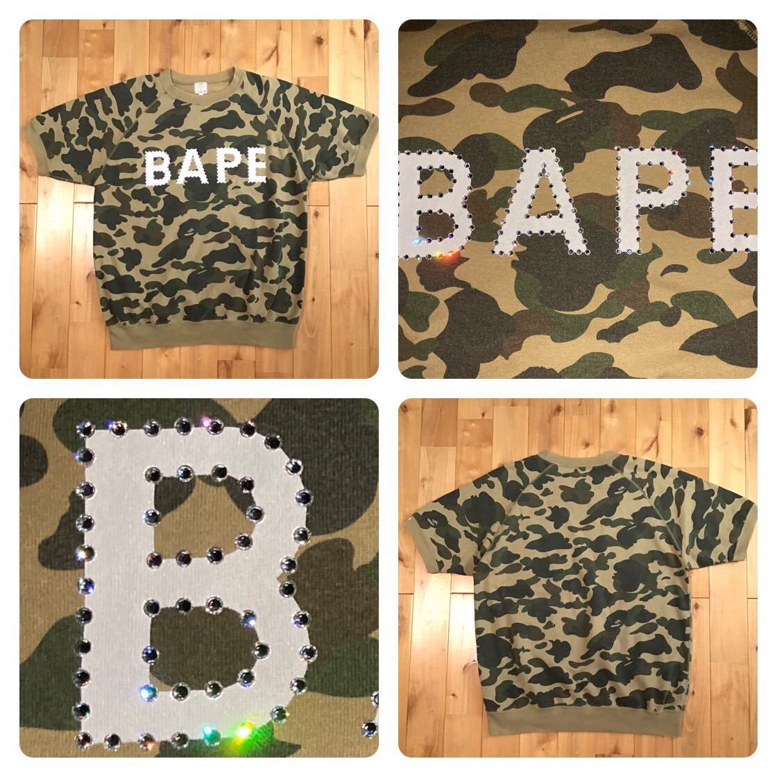 スワロフスキー BAPE LOGO 半袖 スウェット Mサイズ a bathing ape BAPE camo swarovski ラインストーン エイプ ベイプ 迷彩 w598_画像1