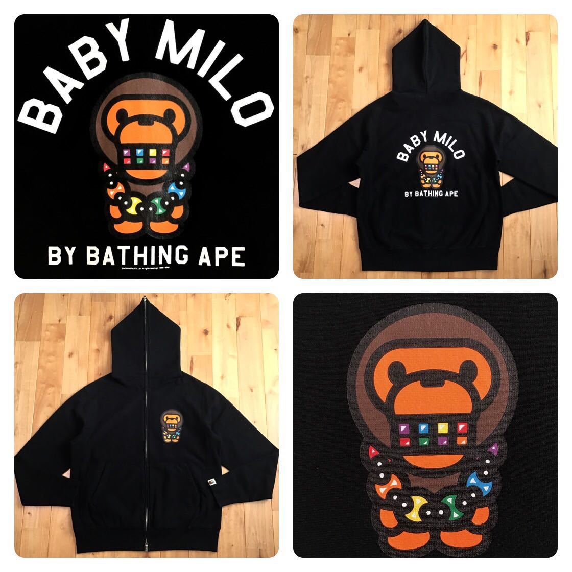 マイロ フルジップ パーカー Sサイズ black a bathing ape BAPE BABY milo full zip hoodie エイプ ベイプ アベイシングエイプ NIGO w1_画像1