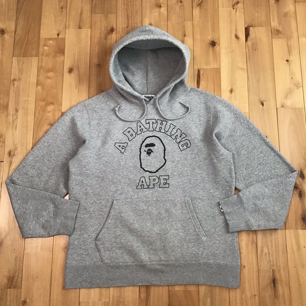 カレッジロゴ プルオーバー パーカー Lサイズ グレー a bathing ape BAPE college logo pullover hoodie エイプ ベイプ w528_画像1