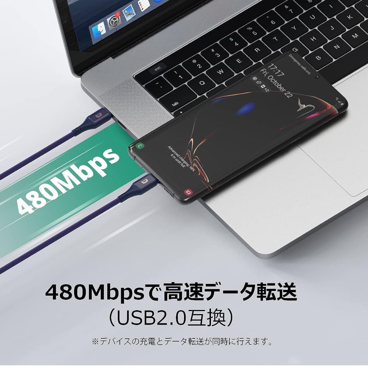 Zendure USB-C 1M type C 100W 出力 5A PD 急速充電 E-Markチップ EC限定型番