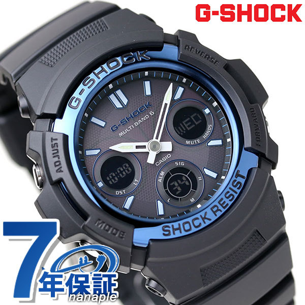 G-SHOCK 電波 ソーラー CASIO AWG-M100A-1AER アナデジ 腕時計 カシオ Gショック スタンダードモデル ブラック × ブルー 時計
