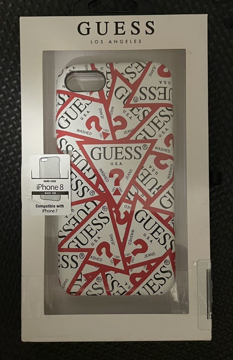 新品 未使用　iPhone8 guess ゲス iPhoneケース ホワイト×レッド　ロゴ　総柄　iPhone7 iPhoneSE2 iPhoneSE3 ロゴマーク_画像1