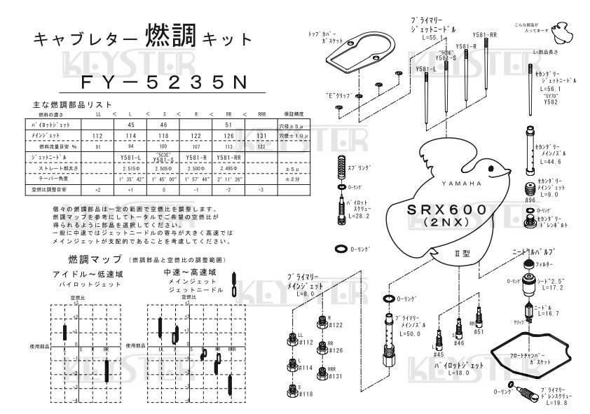 ■ FY-5235N　SRX600　2NX II型　キャブレター リペアキット　キースター　燃調キット　２_画像3