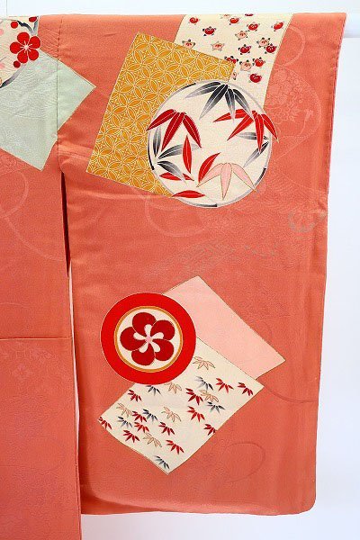 [ кимоно fi] античный выходной костюм розовый цвет длина 151cm золотой пешка вышивка слива Taisho роман retro натуральный шелк модный симпатичный .kimono 14418