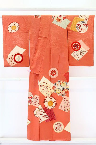[ кимоно fi] античный выходной костюм розовый цвет длина 151cm золотой пешка вышивка слива Taisho роман retro натуральный шелк модный симпатичный .kimono 14418