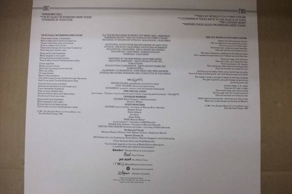 Bｂ2248-c　レコード　クルセイダーズ　スタンディング・トール　CRUSADERS　ゲストラリーカールトン　VIM-6269　ビクター音楽産業_画像4