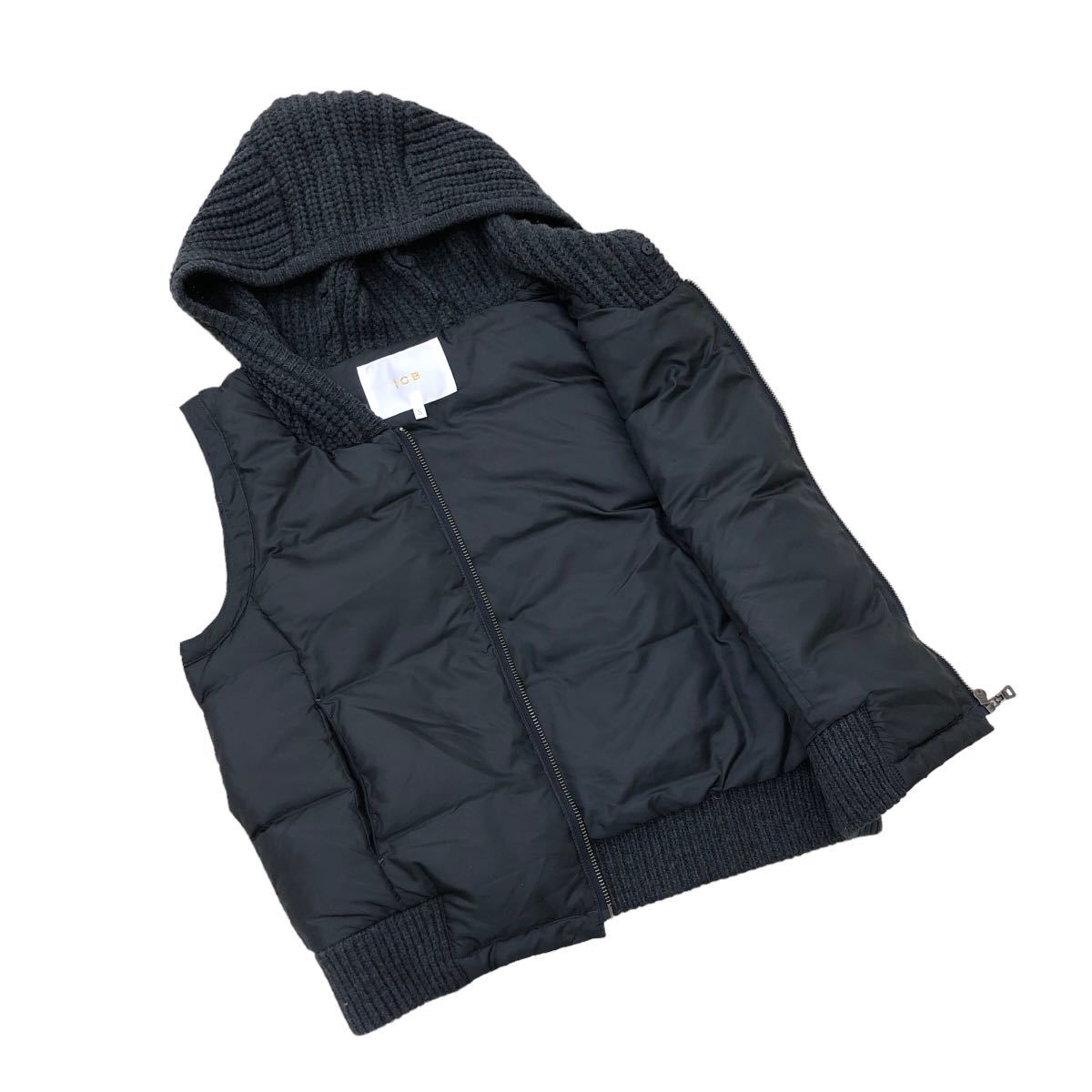 NB160 iCB I si- Be cotton inside down vest hood knitted unusual material design outer outer garment feather weave gray lady's S Onward . mountain 