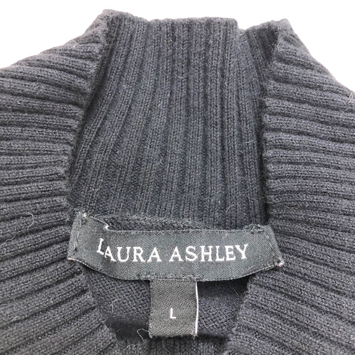 S146-④ Laura Ashley ローラアシュレイ ニットセーター トップス セーター 長袖 ニット 綿 コットン レディース L ブラック 黒_画像4