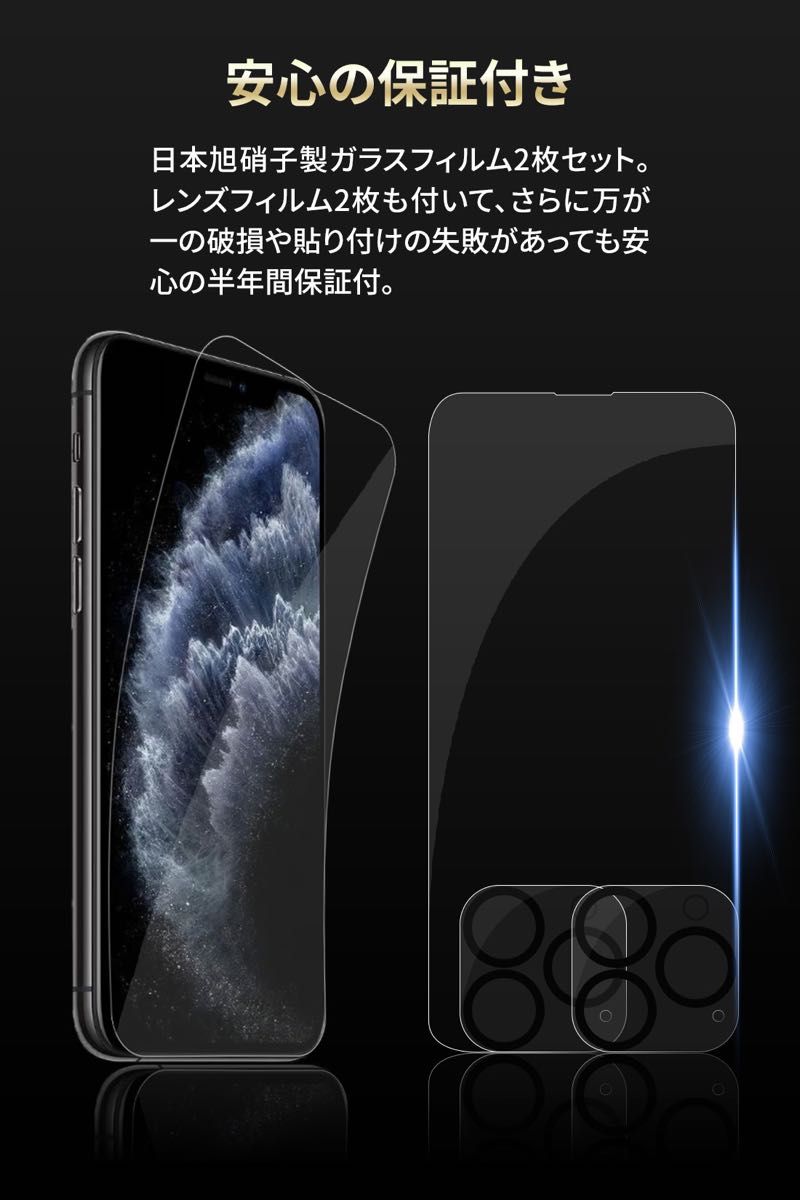 【保証付】【2枚セット】 iPhone12用ガラスフィルム　ガイド枠付　レンズフィルム付