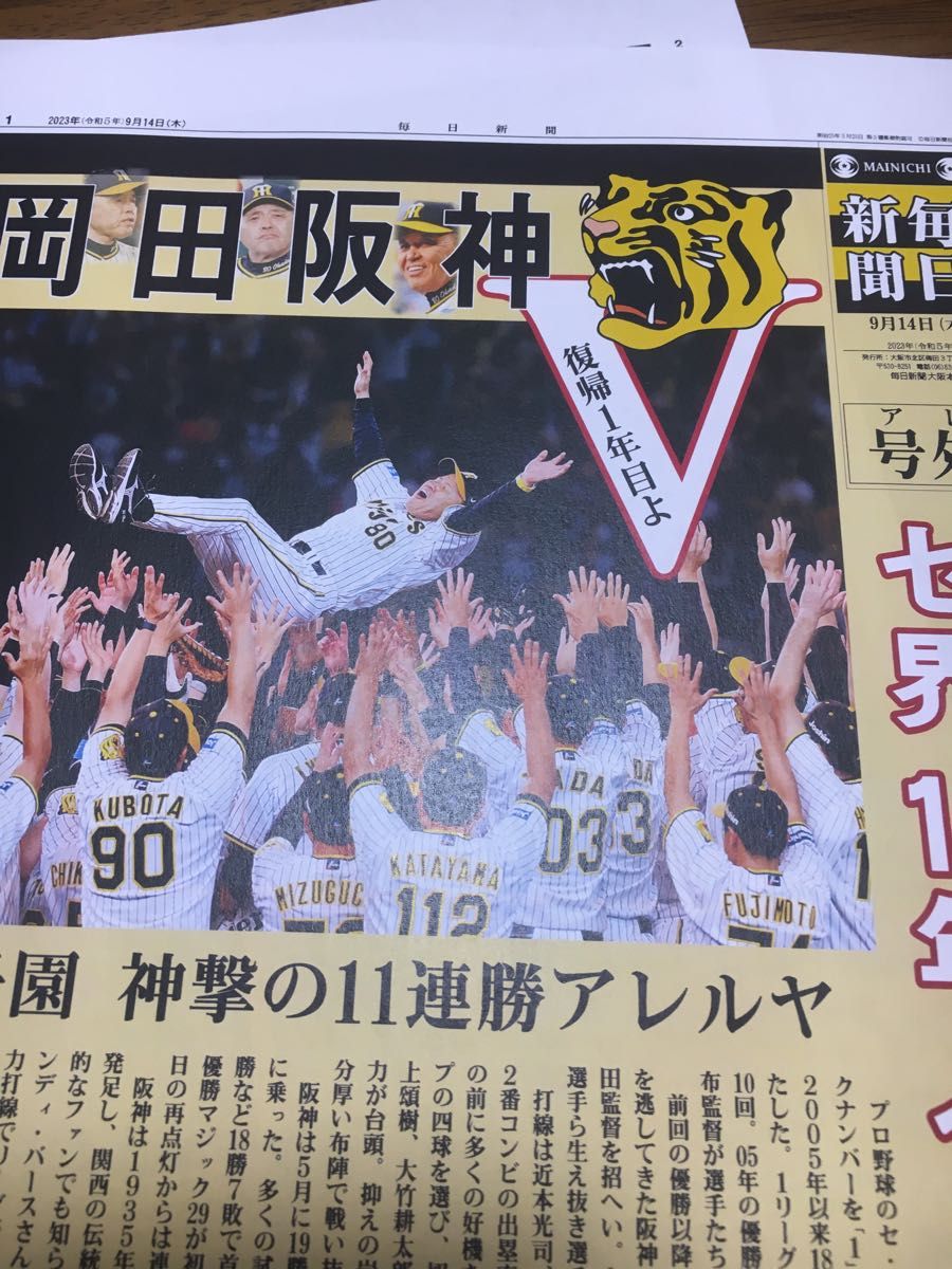 阪神優勝 日刊スポーツ スポーツニッポン ９月１５日 各１部セット 号外ではありません｜PayPayフリマ