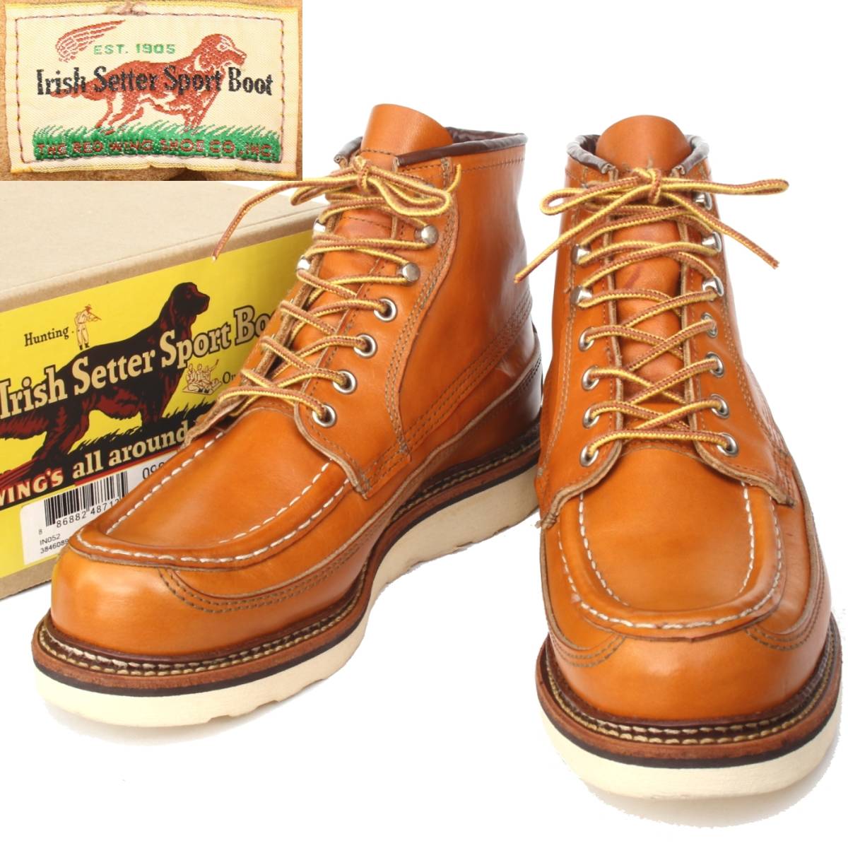 (31560)美品REDWING9850レッドウィング7.5E約25.5cm (ゴールドラセット セコイア復刻刺繍犬タグ復刻犬タグ限定カヌーモック薄茶2014年製)