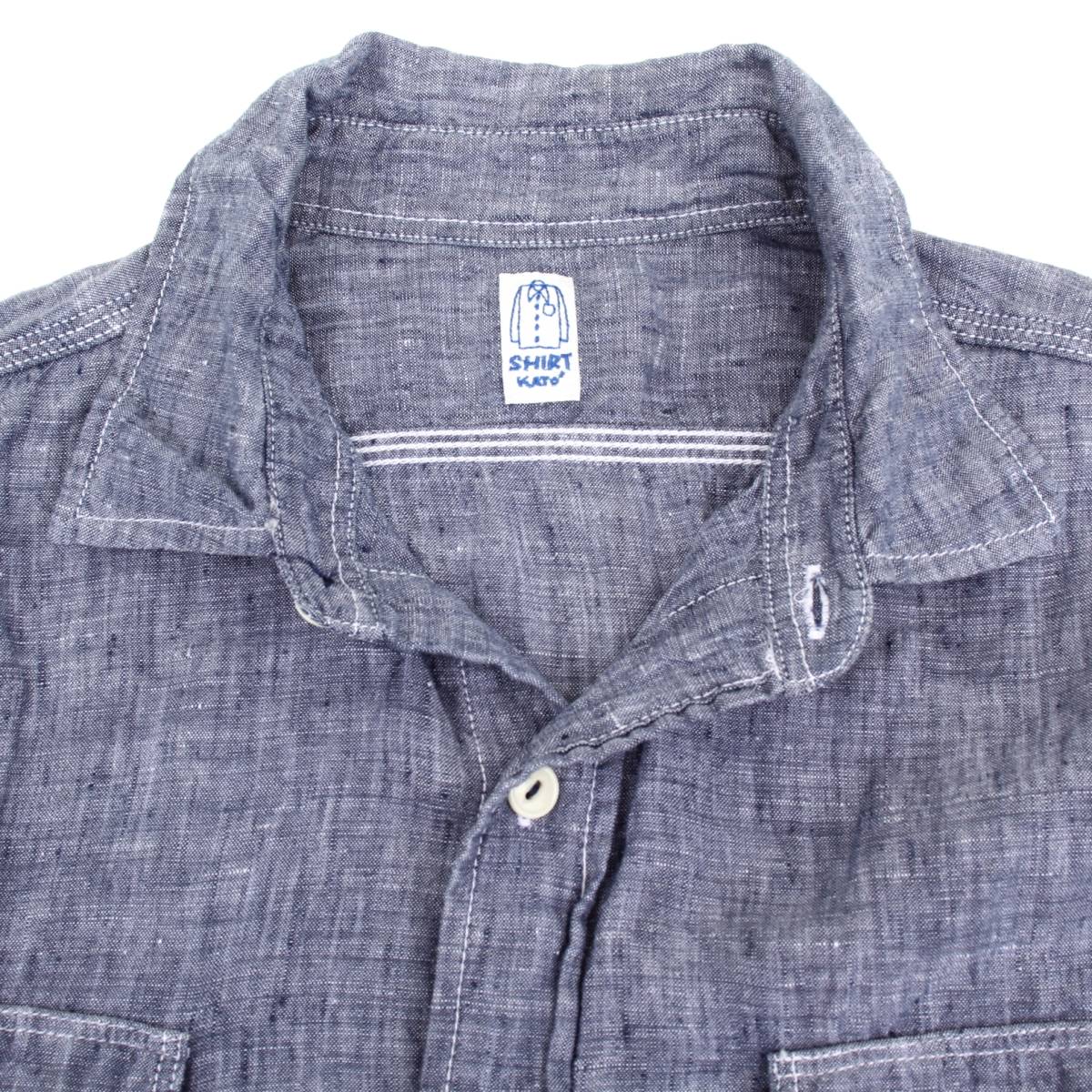 (32629)美品良品KATOカトー リネン長袖シャンブレーシャツ サイズS (麻100％ ワークシャツ 青 水色 長袖シャツ KATO`)_画像3