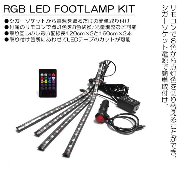 60系 プリウス RGB LED フットランプ/ルームランプ LEDテープ 足元照明 8色切替 ホワイト/ブルー/その他_画像2