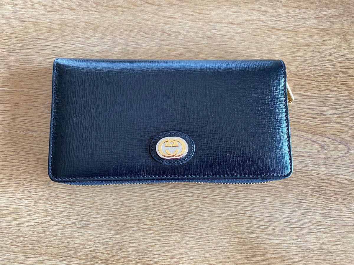 最終値下げ 【GUCCI】グッチ 長財布 ブラック ゴールド【ほぼ未使用