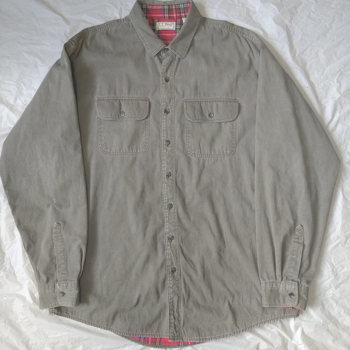90s L.L.BEAN USA製 ヴィンテージ 裏地フランネル ワークシャツ ラインドハリケーンシャツ XL オーバーサイズ オールド アウトドア