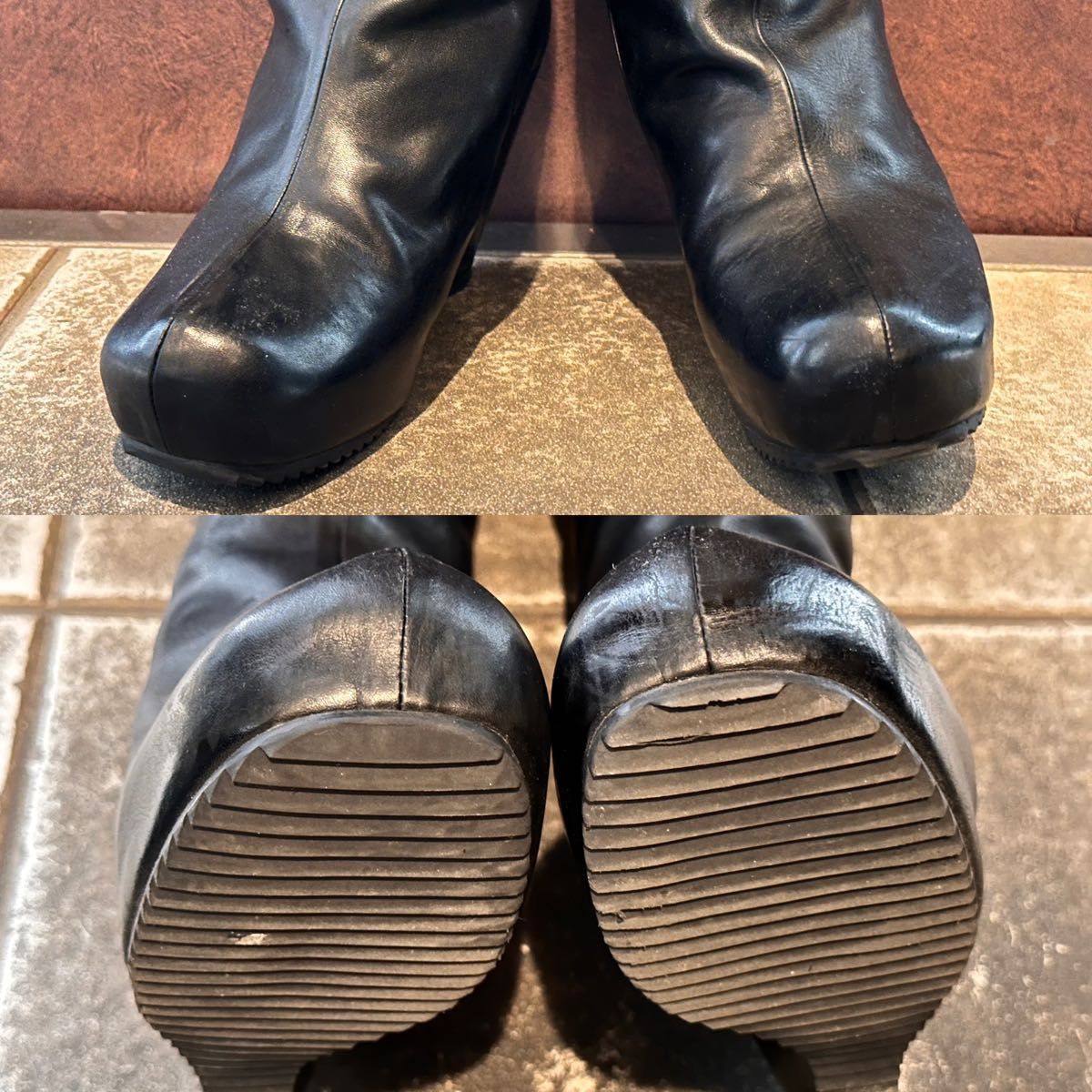 希少】Rick Owens ウェッジソール ロングブーツ 本革 ブラック 希少】Rick Owens ウェッジソール ロングブーツ 本革 ブラック