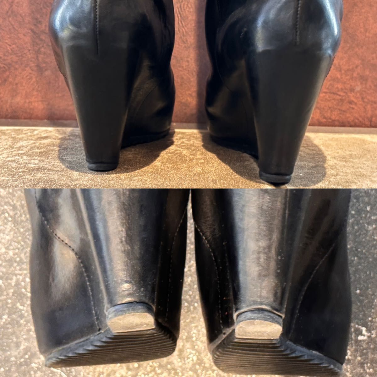 希少】Rick Owens ウェッジソール ロングブーツ 本革 ブラック 希少】Rick Owens ウェッジソール ロングブーツ 本革 ブラック