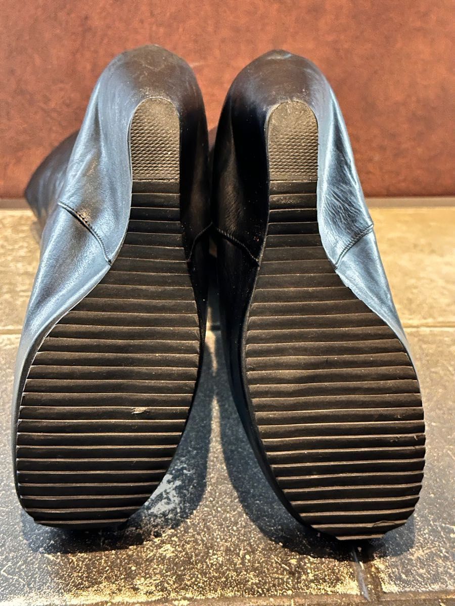 希少】Rick Owens ウェッジソール ロングブーツ 本革 ブラック 希少】Rick Owens ウェッジソール ロングブーツ 本革 ブラック