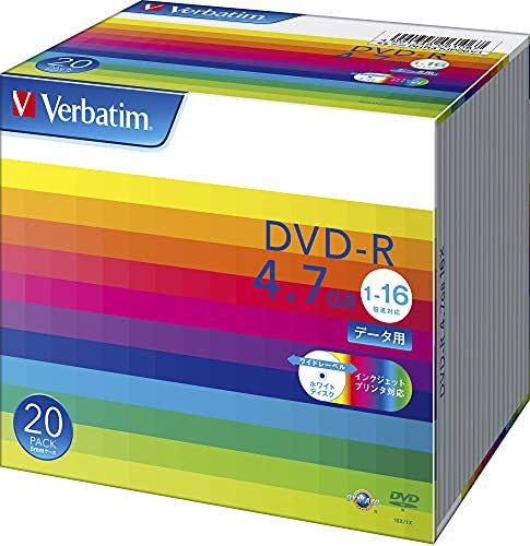 三菱化学メディア Verbatim DVD-R 4.7GB 1回記録用 1-16倍速 5mmケース 20枚パック ワイド印刷対応 (中古品)　(shin_画像1