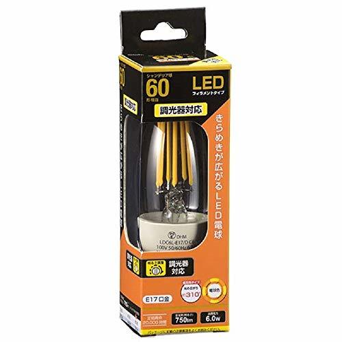 LED電球 フィラメント シャンデリア E17 60相当 6W 電球色 クリア 調光器対応 LDC6L-E17/D C6 06-3487(中古 未使用品)　(shin_画像1