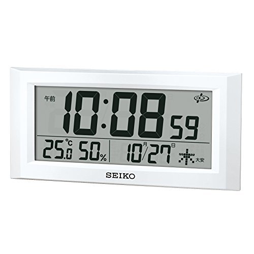 新発売の 表示 湿度 温度 カレンダー デジタル 電波 衛星 兼用 置き時計 掛け時計 クロック セイコー 白 SEIKO(中古品)　(shin GP502W パール その他