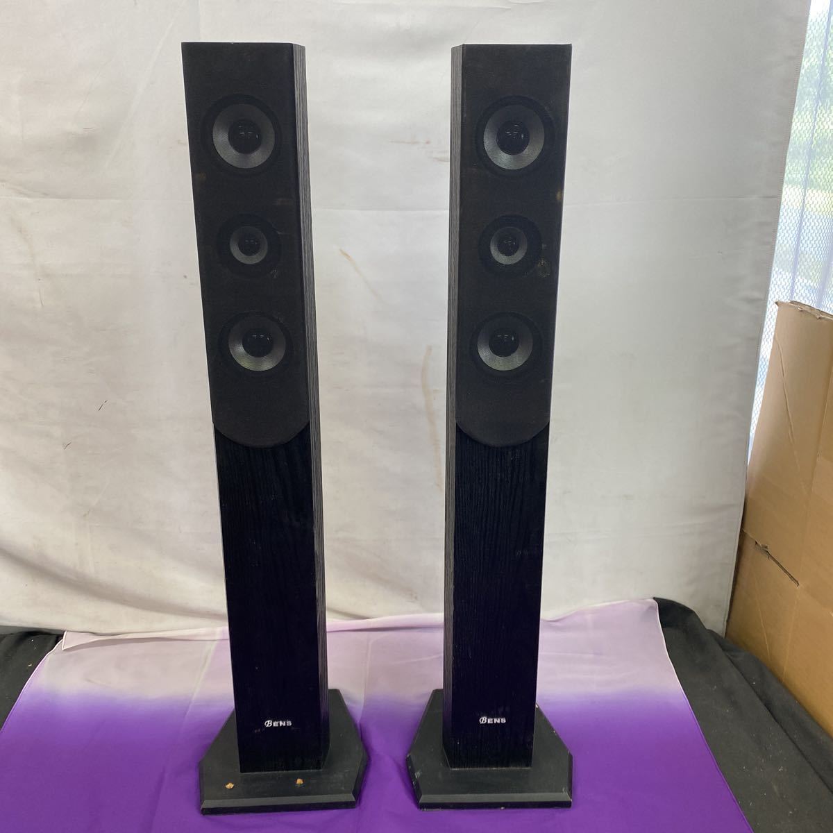 ◆中古 BENS スピーカー ペア 型番不明 スリム 高さ約80cm 音響機器 113-17_画像1