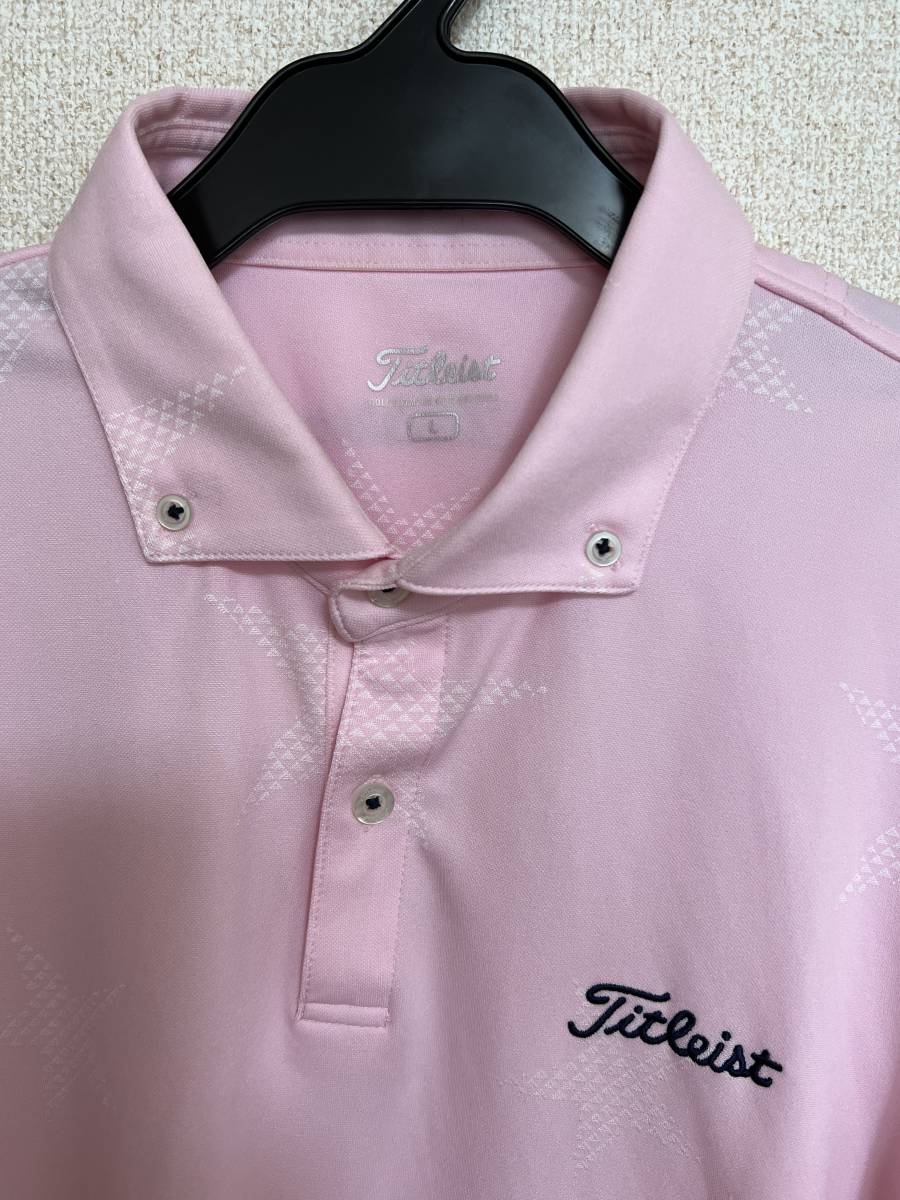 新品未使用 Titleist タイトリスト 半袖 ピンク 淡赤　薄星柄 ボタンダウン BD ポロシャツ サイズL メンズ レジャー 速乾 おしゃれ ゴルフ _画像2