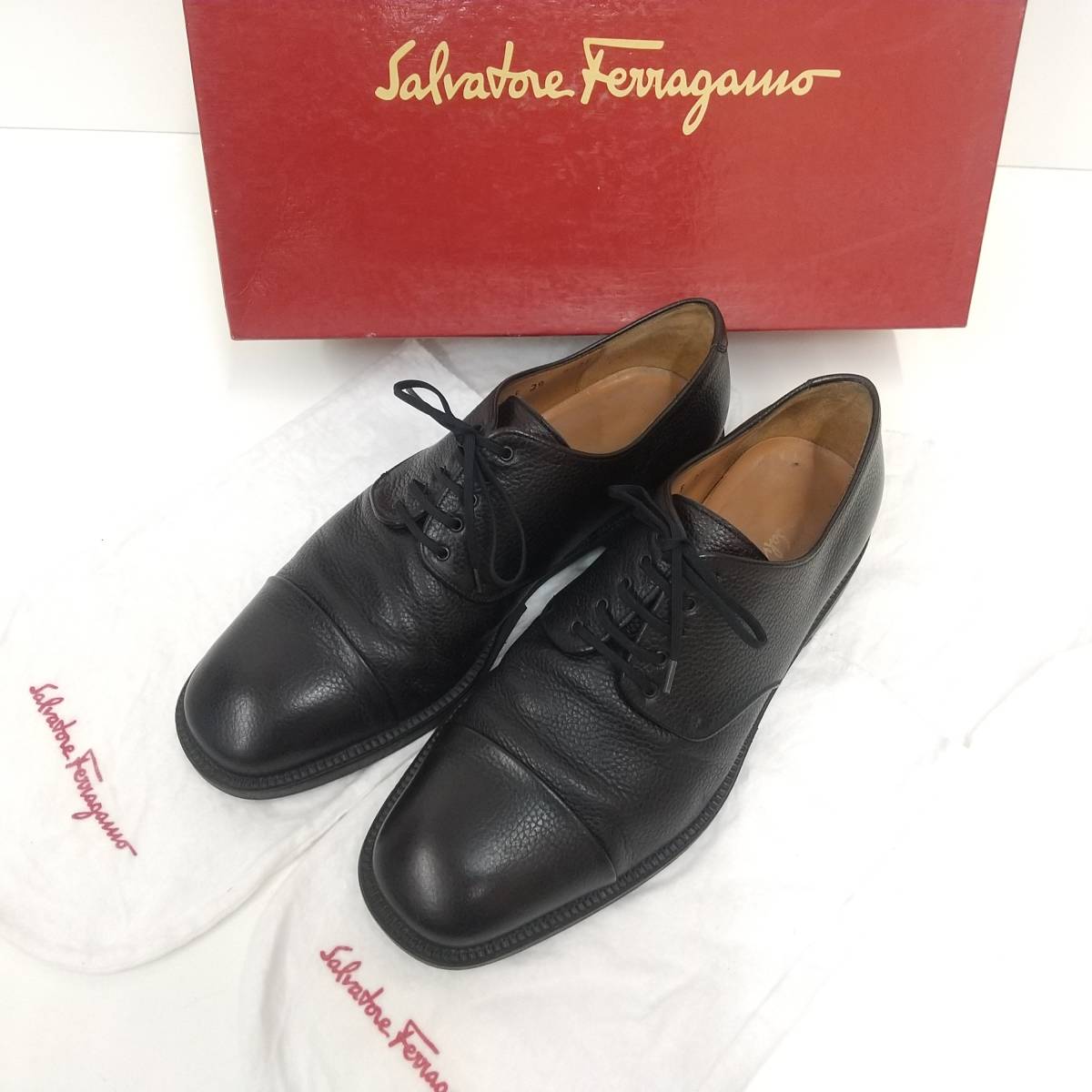 1319 Salvatore Ferragamo フェラガモ 7 1/2 EE 約26cm ストレートチップ 革靴 本革 ビジネスシューズ ITALY製 黒 ブラック