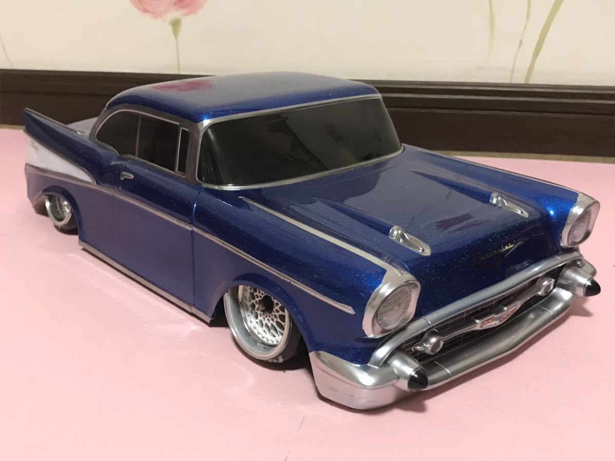 送料無料　当時物 未走行　1/10 シボレー ベルエア ブルーラメ塗装 ローライダー ラジコンボディ PALMA CHEVROLET BEL AIR LOW RIDER 旧車