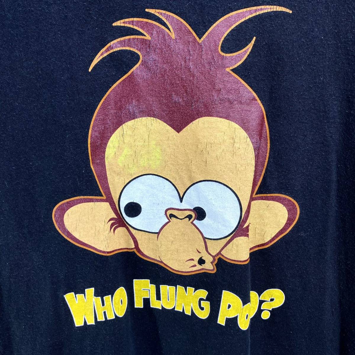 ■ ビンテージ DELTA ” WHO FLUNG Poo? ” モンキー メッセージ イラスト 半袖 Tシャツ サイズM ブラック アメカジ 猿 サル ■_画像3