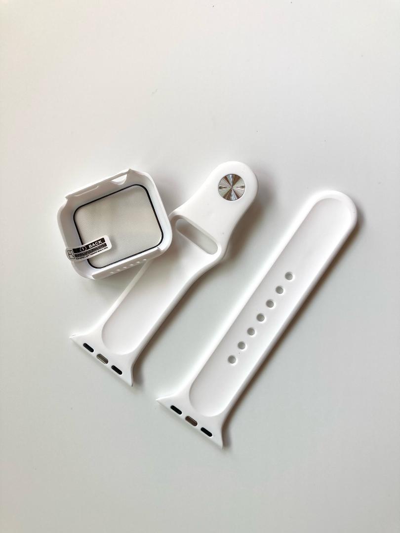44mm アップルウォッチ Apple Watch バンド ベルト＋カバー ホワイト E001の画像2